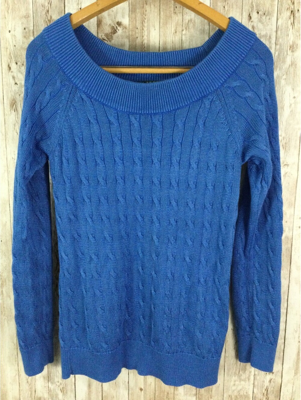 Lauren by Ralph Lauren Women Sweater M Blue Pullover Cable Knit Preppy